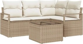 vidaXL Kanapé Szett párnával tárolóval 5 pcs Beige és krém polirattan