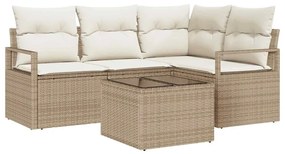 vidaXL Kanapé Szett párnával tárolóval 5 pcs Beige és krém polirattan