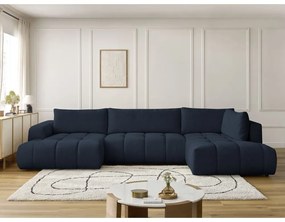 Sötétkék kinyitható-tárolóhelyes sarokkanapé (jobb oldali-U alakú) Fuji – Bobochic Paris