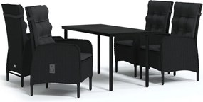 vidaXL 5 részes fekete kerti étkezőgarnitúra párnákkal