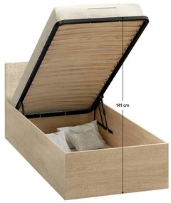 Egyszemélyes ágy 90 cm Discutibles (szonoma tölgy) (ágyráccsal)  (tárolóhellyel). 1116312