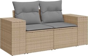vidaXL 2 személyes bézs polyrattan kerti kanapé párnával