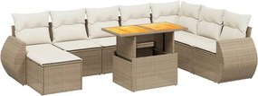 vidaXL 9 részes bézs polyrattan kerti ülőgarnitúra párnákkal