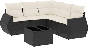 vidaXL 6 részes fekete polyrattan kerti ülőgarnitúra párnákkal
