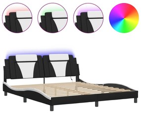 fekete és fehér ágykeret Viana LED-ekkel matrac nélkül 180 x 200 cm