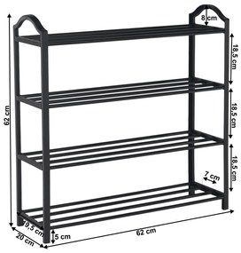 Cipőpolc, 4 polcos, fekete, TABE