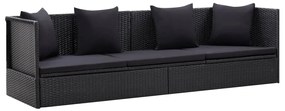 Fekete polyrattan kerti ágy ülő- és hátpárnával