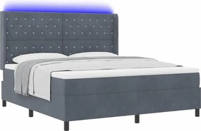 vidaXL Boxrugós ágy matracmal leddel Sötétszürke 180 x 200 cm Bársony