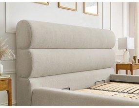 Bézs kárpitozott franciaágy tárolóhellyel, ágyráccsal 180x200 cm Jagna – Bobochic Paris