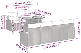Kerti Kanapé Szett 8 Elem Szürke Rattan Kerti Étkezőszett