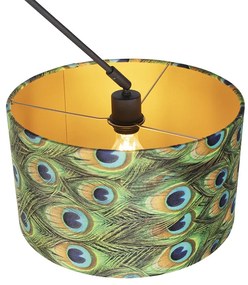 Függőlámpa fekete bársony árnyékolóval páva mintával arannyal 35 cm - Blitz