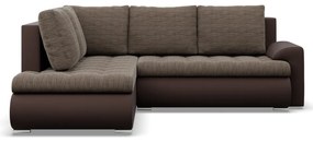 Tokio sarokkanapé, L alakú háttámlával, 2 ágyneműtartóval, fonott + műbőr, baloldali, barna