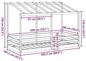fehér tömör fenyőfa gyerekágy tetővel 100 x 200 cm