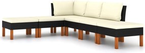 vidaXL 6 részes fekete polyrattan kerti ülőgarnitúra párnákkal