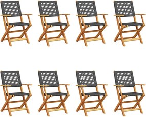 vidaXL 8 db fekete polyrattan és tömör fa összecsukható kerti szék