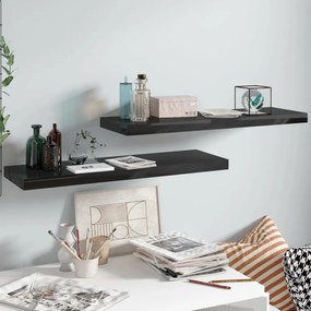 2 db magasfényű fekete MDF lebegő fali polc 80 x 23,5 x 3,8 cm