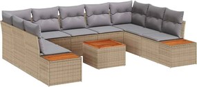 vidaXL Kerti Kanapé Szett párnával 10 pcs Bézs Poli rattan