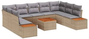 vidaXL Kerti Kanapé Szett párnával 10 pcs Bézs Poli rattan