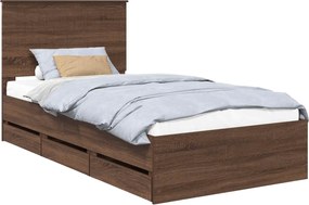 vidaXL Ágykeret fiókkal tárolóval Barna Tölgy 100 x 200 cm Mérnöki Fa