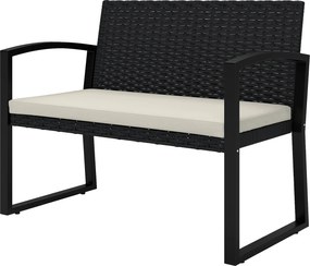 Outsunny 2-Fős Szintetikus Rattan Kerti Pad Fekete és Bézs Párnázott Karfával, 240 kg teherbírással Teraszra, 103x58x78 cm | Aosom