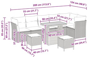 9 részes kerti kanapészett párnákkal Bézs Poli Rattan Akác, 3 részes kerti étkező szett párnákkal Bézs Poli Rattan Akác