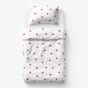Goldea gyermek pamut ágyneműhuzat - piros szívecskék, fehér alapon 140 x 200 és 70 x 90 cm