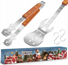 Grilllapát fogó fém 5 az 1-ben fa fém 42 cm gitár