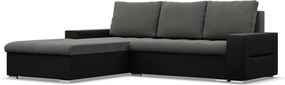 Toronto sarokkanapé, 2 ágyneműtartóval, bársony + műbőr, baloldali, szürke - fekete