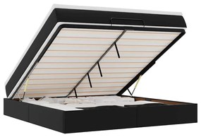 Ottomán ágykeret matraccal fekete 180x200cm műbőrrel