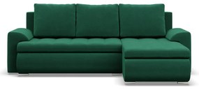 Tokio sarokkanapé, 2 ágyneműtartóval, bársony, jobboldali, zöld