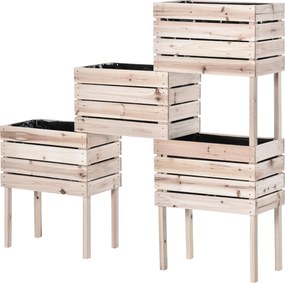 Outsunny 4 darabos Emelt Ágyás Kertész Dozs 4 Kombinációs Móddal Kertben és Erkélyen 50 x 30 x 60 cm Természetes | Aosom