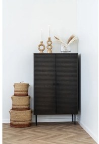 Kyoto polcos szekrény, 2 ajtós, tölgyfa furnér, füstölt, fekete fém lábak 80x40x130 cm