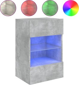 vidaXL betonszürke falra szerelhető TV-szekrény LED-del 40x30x60,5 cm