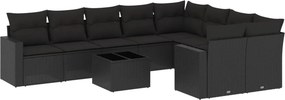 vidaXL 10 részes fekete polyrattan kerti ülőgarnitúra párnákkal