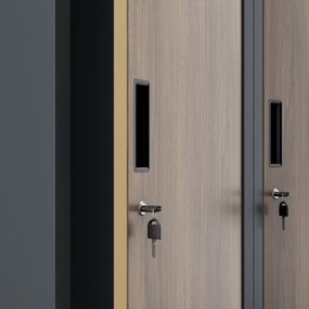 Pléh öltözőszekrény talpazaton, kétmodulos, polccal és köztes fallal KACPER, 800 x 1800 x 500 mm, Eco Design: antracit/ dió