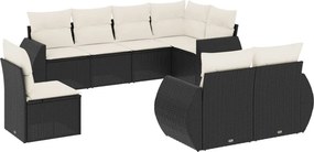 vidaXL 8 részes fekete polyrattan kerti ülőgarnitúra párnákkal