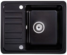 Mosogató Minőségi Zafír, gránit konyhai mosogató 565x460x180 mm + kézi szifon, 1 kamrás, fekete, SKQ-SAP.C.1KKO.X