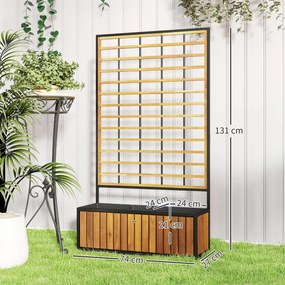 Outsunny Fém Rácsos Virágtartó, Magaságyás, Kültéri Virágágyás Drenázs Lyukakkal, Teak Akác Fából és Acélból, 74 x 27 x 131 cm | Aosom