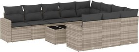 vidaXL 11 részes világosszürke polyrattan kerti ülőgarnitúra párnákkal
