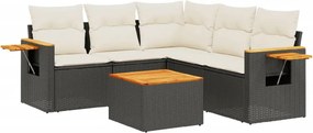 vidaXL 6 részes fekete polyrattan kerti ülőgarnitúra párnákkal