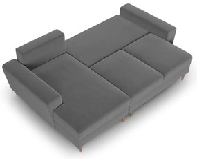 Világosszürke bársony kinyitható tárolóhelyes sarokkanapé (bal oldali-heverő résszel) Kyoto – Cosmopolitan Design