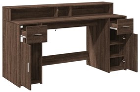 barna tölgy színű szerelt fa íróasztal LED-ekkel 160x55x91 cm