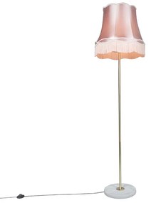 Retro állólámpa sárgarézzel és rózsaszín Granny búrával 45 cm - Kaso