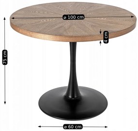 Kerek Étkezőasztal Dió/Fekete Színben. LINO 100 cm