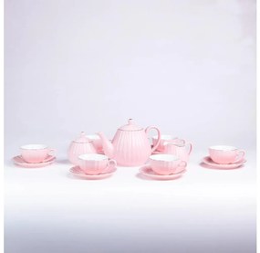 15 darabos porcelán kávészett, rózsaszín