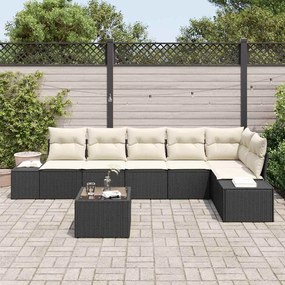 Kerti Kanapé Szett 7 pcs Fekete és krémszínű Poli rattan