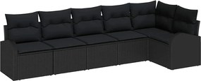 vidaXL Kerti Kanapé Szett párnával 6 pcs Fekete Poli rattan