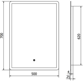 Mexen Navia, LED fürdõszobai tükör háttérvilágítással 50 x 70 cm, 6000K, páramentes, 9803-050-070-611-00