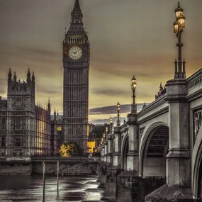 Poszter 30x30cm Westminster híd és Big Ben a Temze-parti sétányról, Assaf