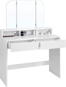 Fésülködőasztal, sminkasztal tükörrel fiókokkal, fehér 100x40x142cm